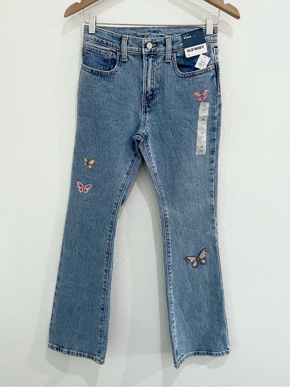Old Navy Butterfly Stretch Flare Jeans High Rise Boho Casual Cowgirl